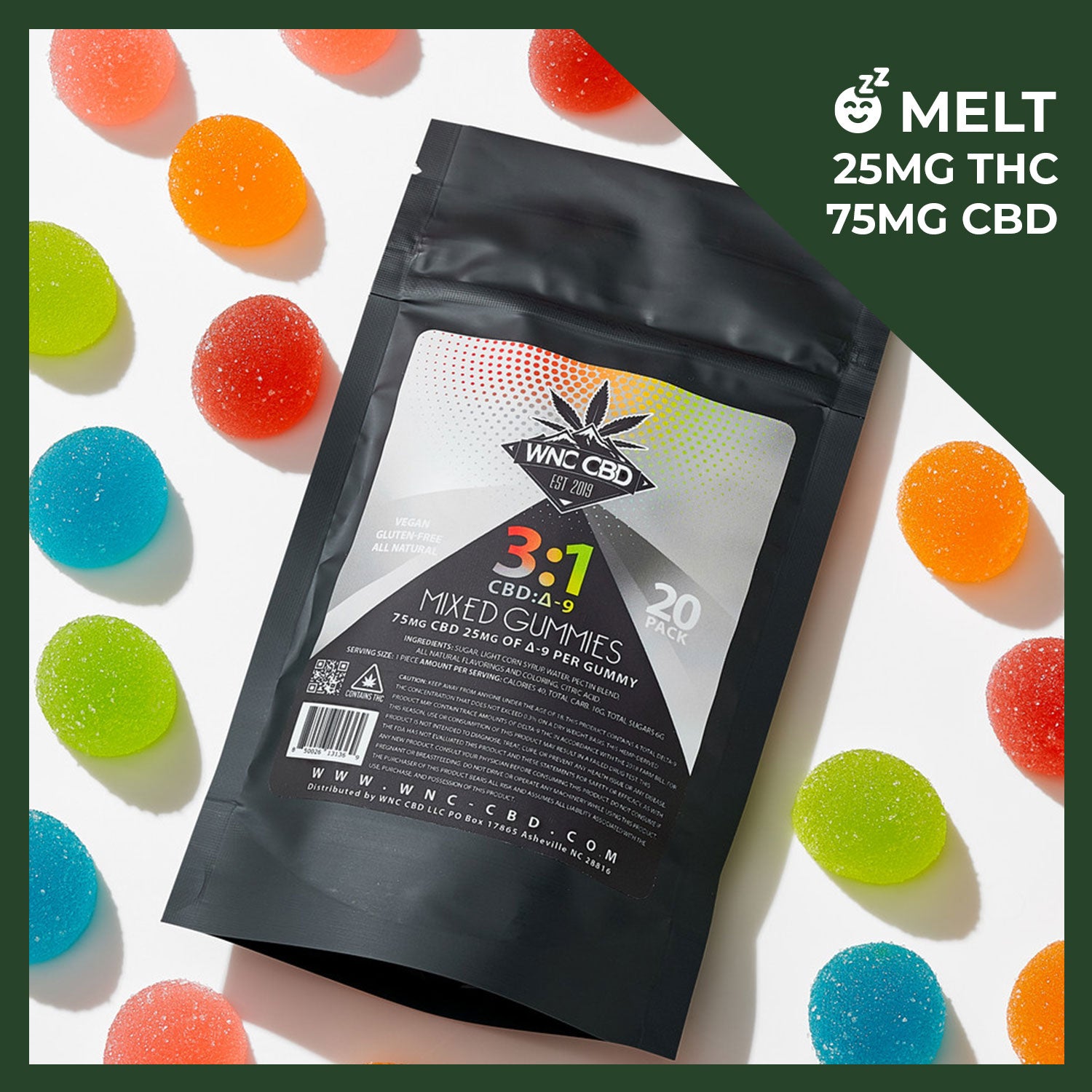 3:1 Extra Strength Δ9 THC and CBD Mixed Gummies 20ct